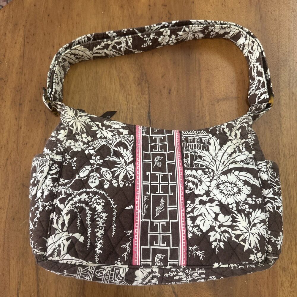 Vera Bradley Imperial Toile Brown &White Pink Accent Shoulder Purse Handbag